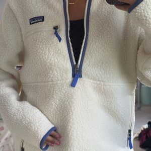 Patagonia Cream Jacket with Blue Trim